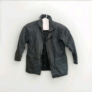 Vernon Leather Jacket Mens Medium Grey Full Zip 6 Pockets Heavyweight  90s